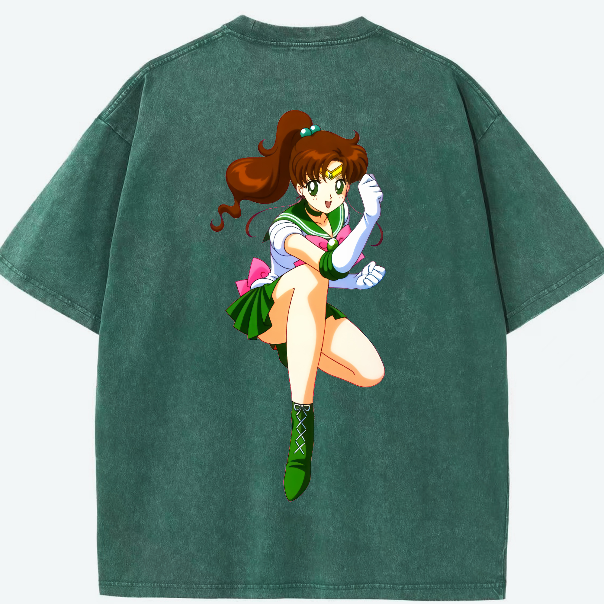 （画像用） 美少女戦士セーラームーン 木野 まこと きの まこと Sailor Moon Kino Makoto （セーラージュピター；Sailor Jupiter） 綿100% ヴィンテージ風 半袖Tシャツ（背面プリント）